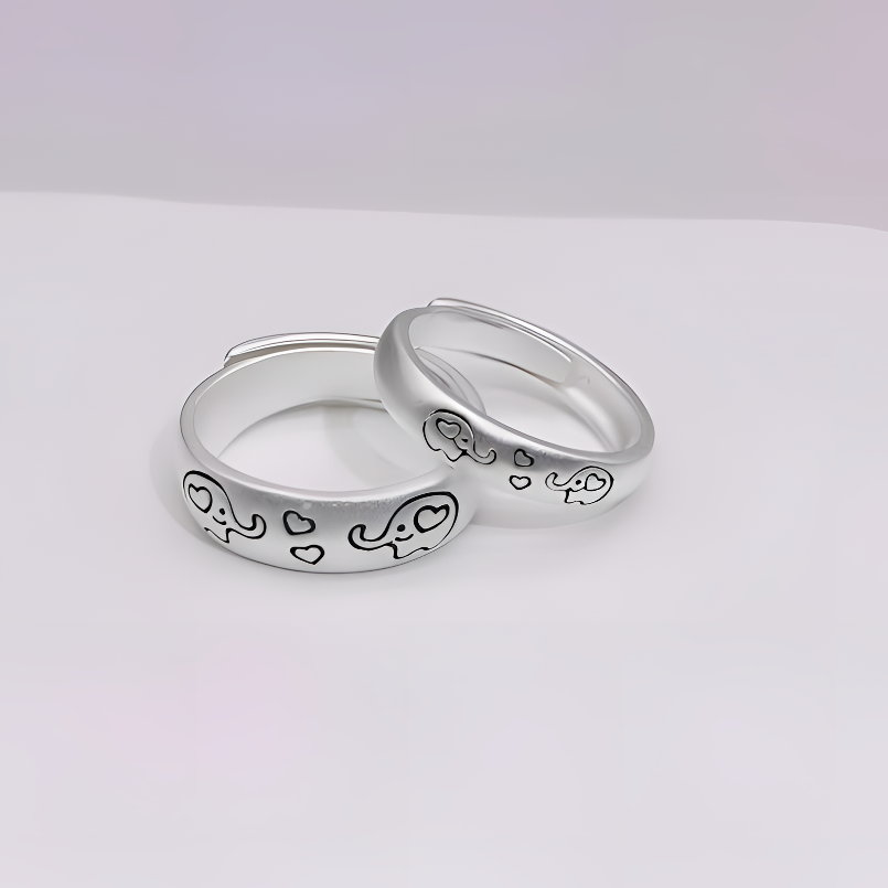 足银戒指 999纯银戒指女吉象情侣对戒心心相映素款食指环素圈指环