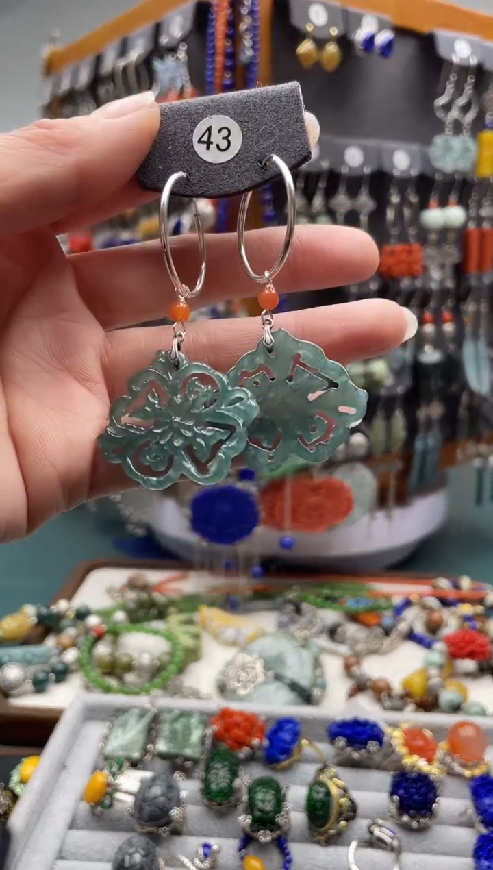 【闪购商品】翡翠耳饰银S925镶嵌饰品