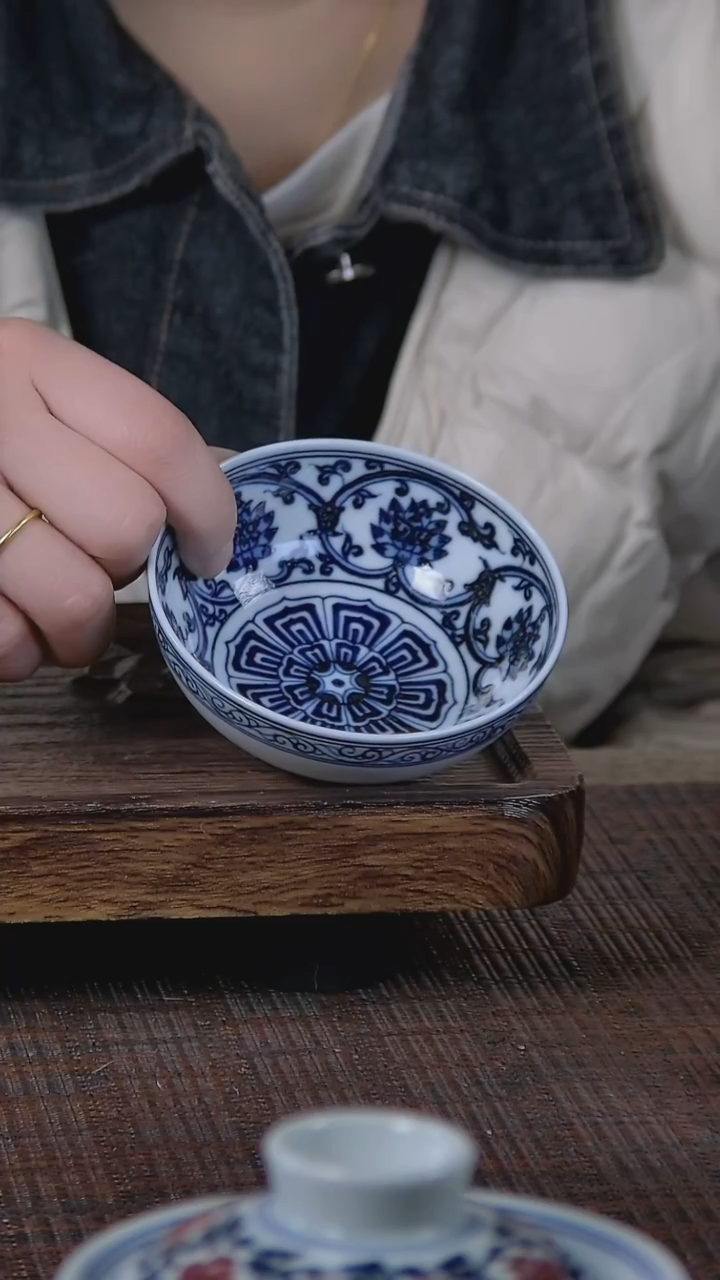 【闪购商品】折葵非器手工手绘宝相莲普洱杯