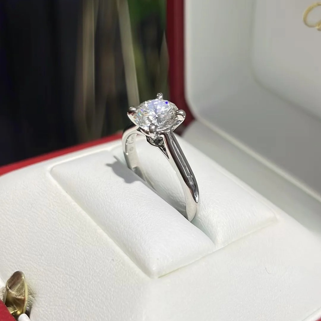 99新 Cartier/卡地亚 小花6珊 四爪钻戒 1.06g H色 3EX VVS1 50