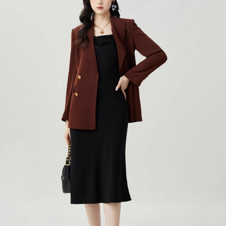 AMASS/阿玛施秋季新款女装百搭双排扣收腰职业西装外套5400773
