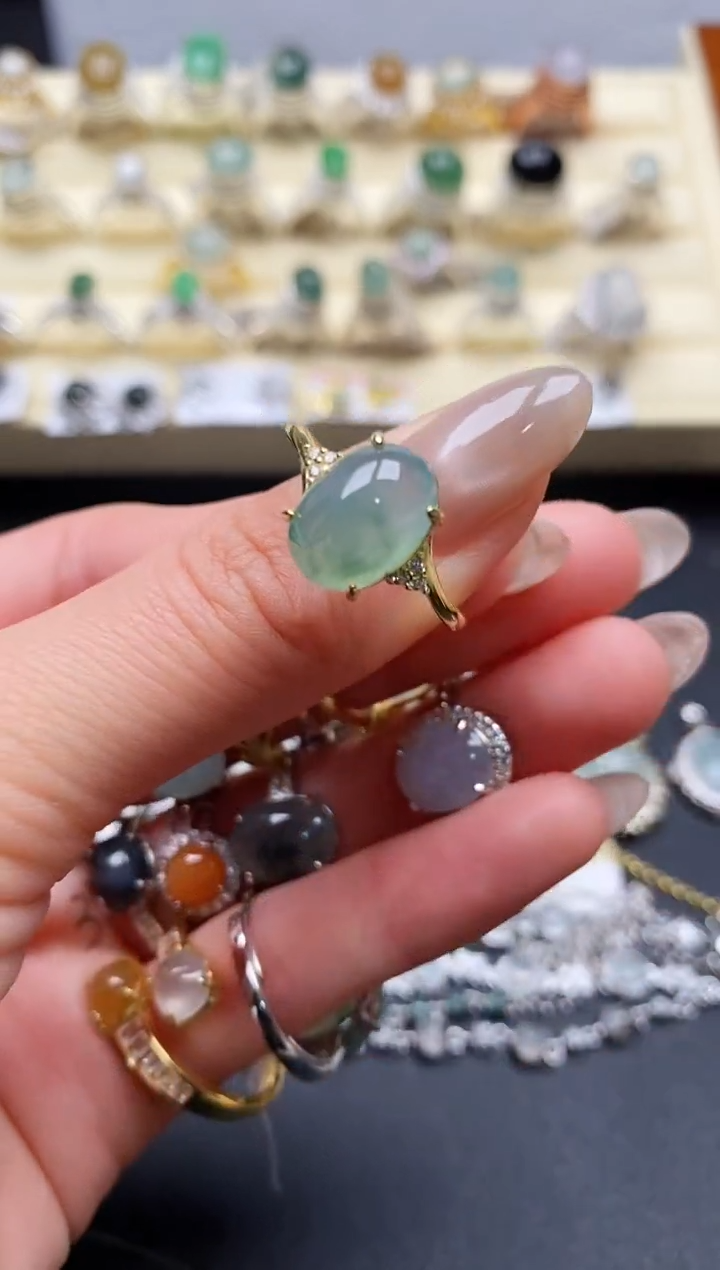 【闪购商品】翡翠戒指银S925镶嵌缅甸翡翠1  6+7