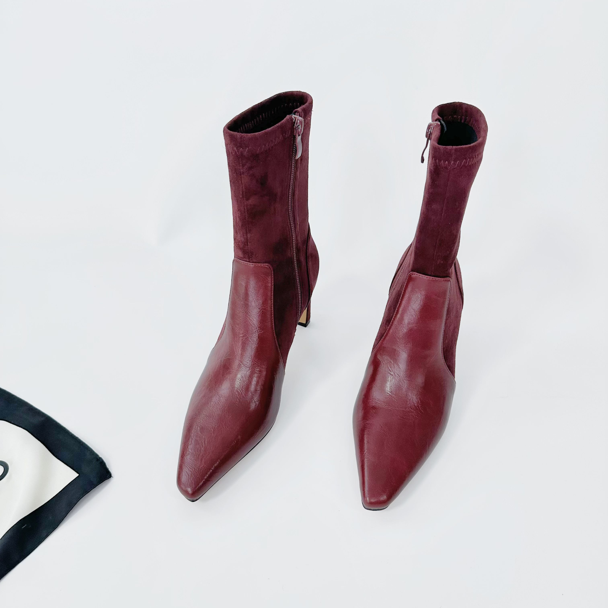 2新款短靴百搭红色粗跟秋冬气质时尚