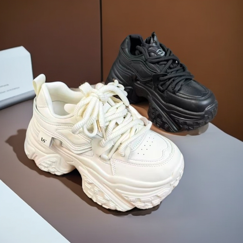 8公分增高厚底老爹鞋休闲风系带卡通风百搭运动鞋白鞋女士潮流ins