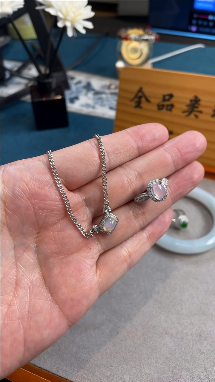 银S925镶嵌欧泊颈饰2967号