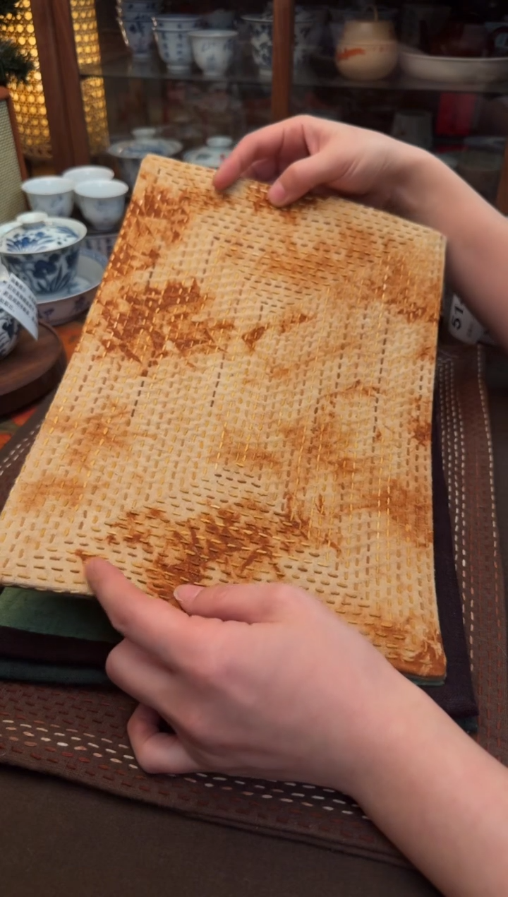 【闪购商品】织绣Cici手作刺子绣植物染柿染茶席-516