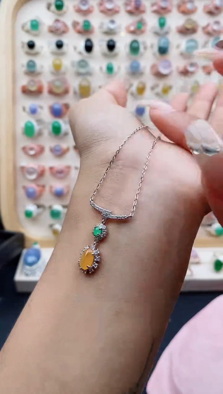 【闪购商品】翡翠颈饰银S925镶嵌缅甸天然A货翡翠333  8+5