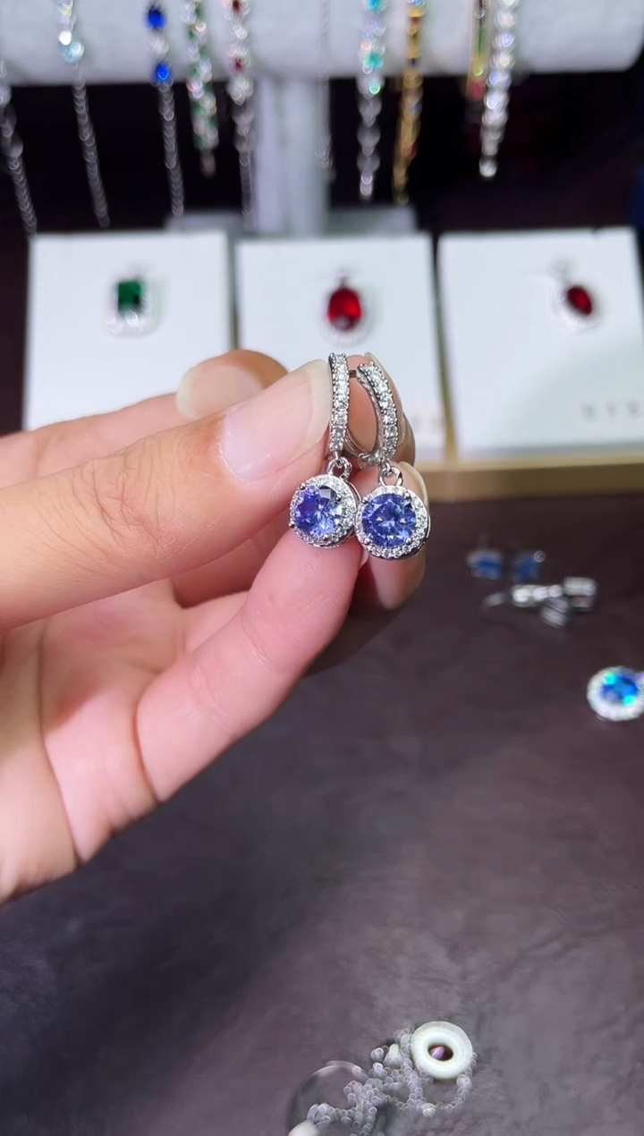 合金合成钻石蓝宝耳扣