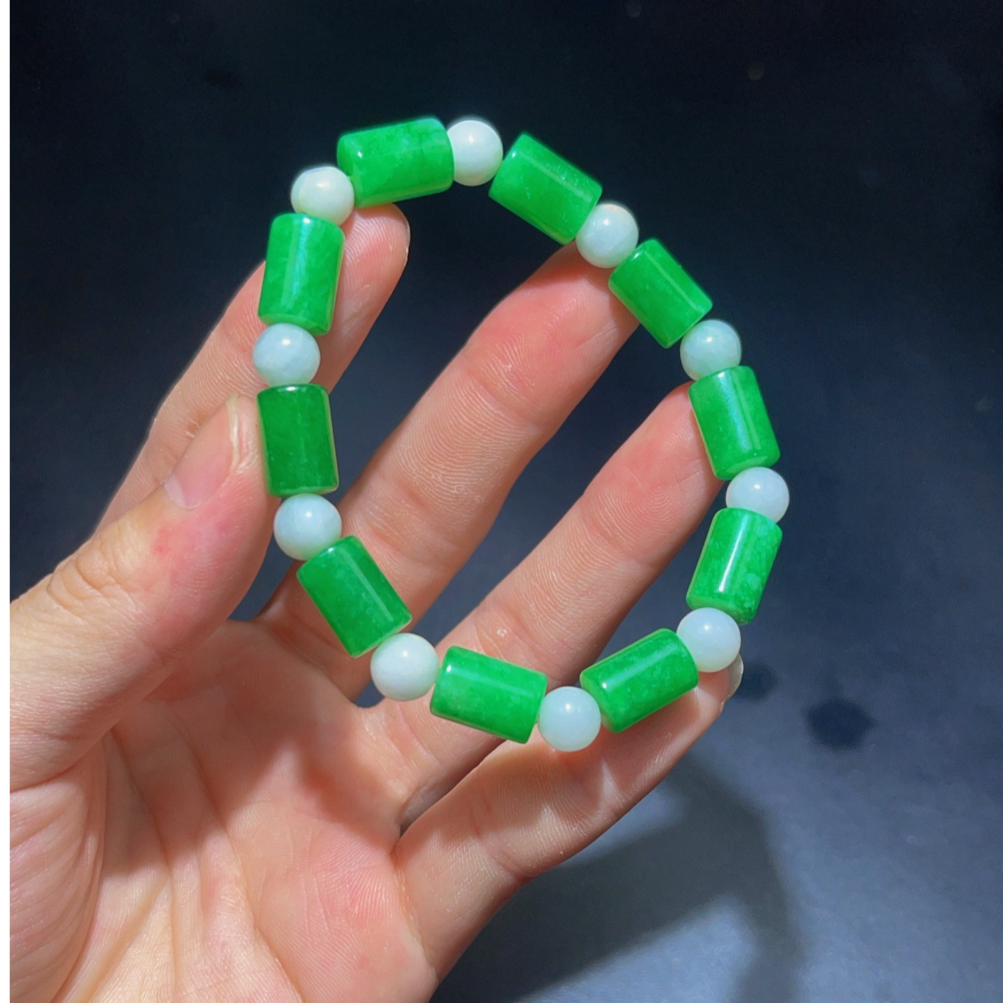 缅甸翡翠XM辣绿手串GSMH-1