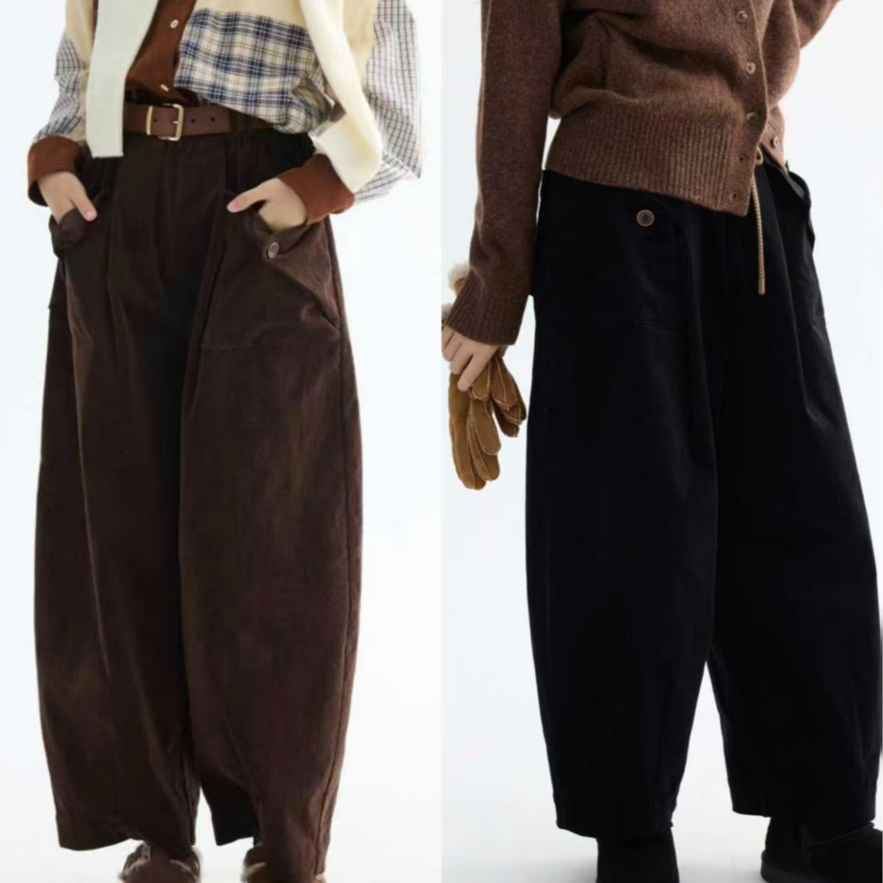 「白描工作间」"巴恩流域"设计感复古系带灯芯绒气球裤子休闲长裤