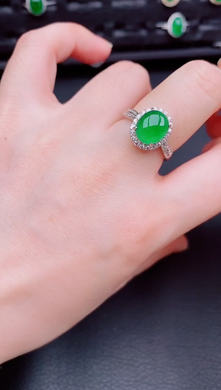 【闪购商品】翡翠戒指银S925镶嵌天然a货翡翠255