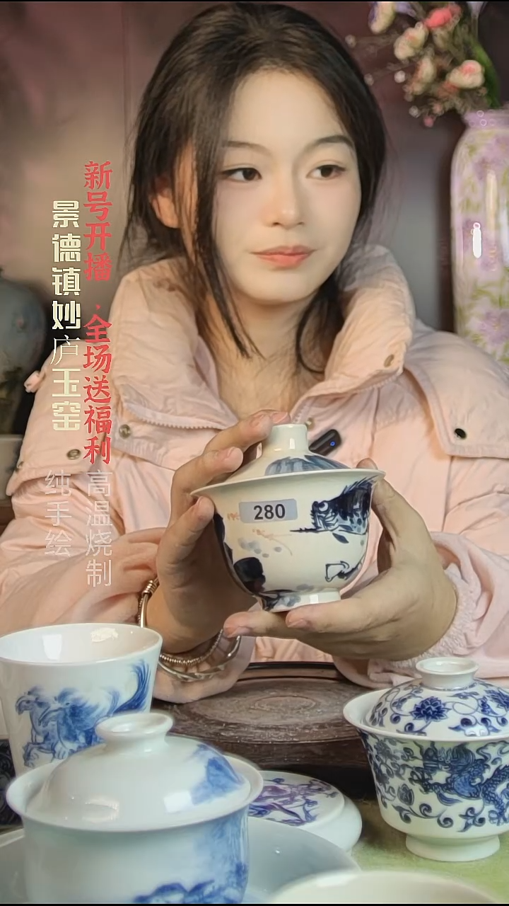 盘陶妙庐玉窑元宝盖碗280微瑕