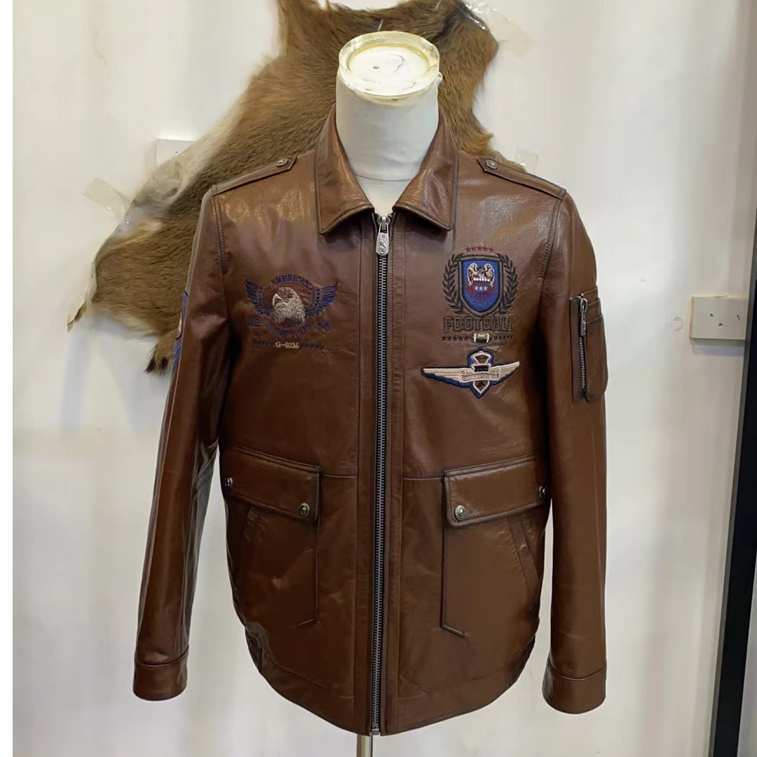 油蜡牛皮时尚翻领皮衣复古短款休闲秋冬男款真皮1953