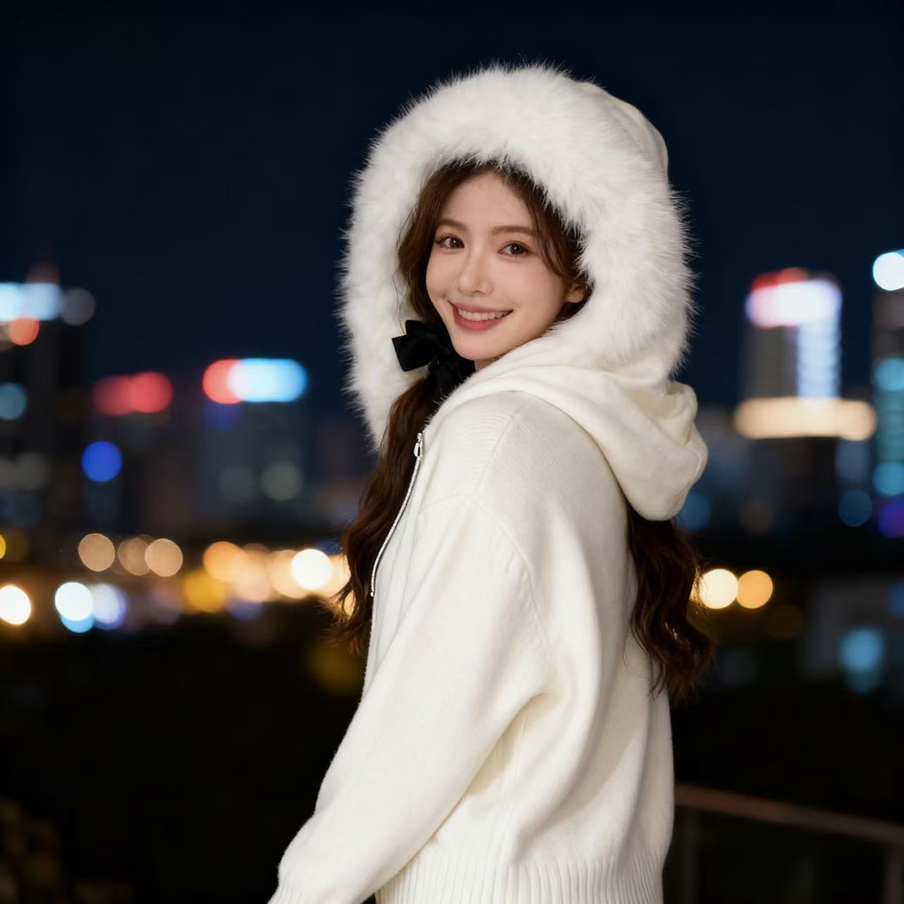 毛茸茸奶呼呼女休闲风合格品连帽可拆卸加绒百搭加厚白色