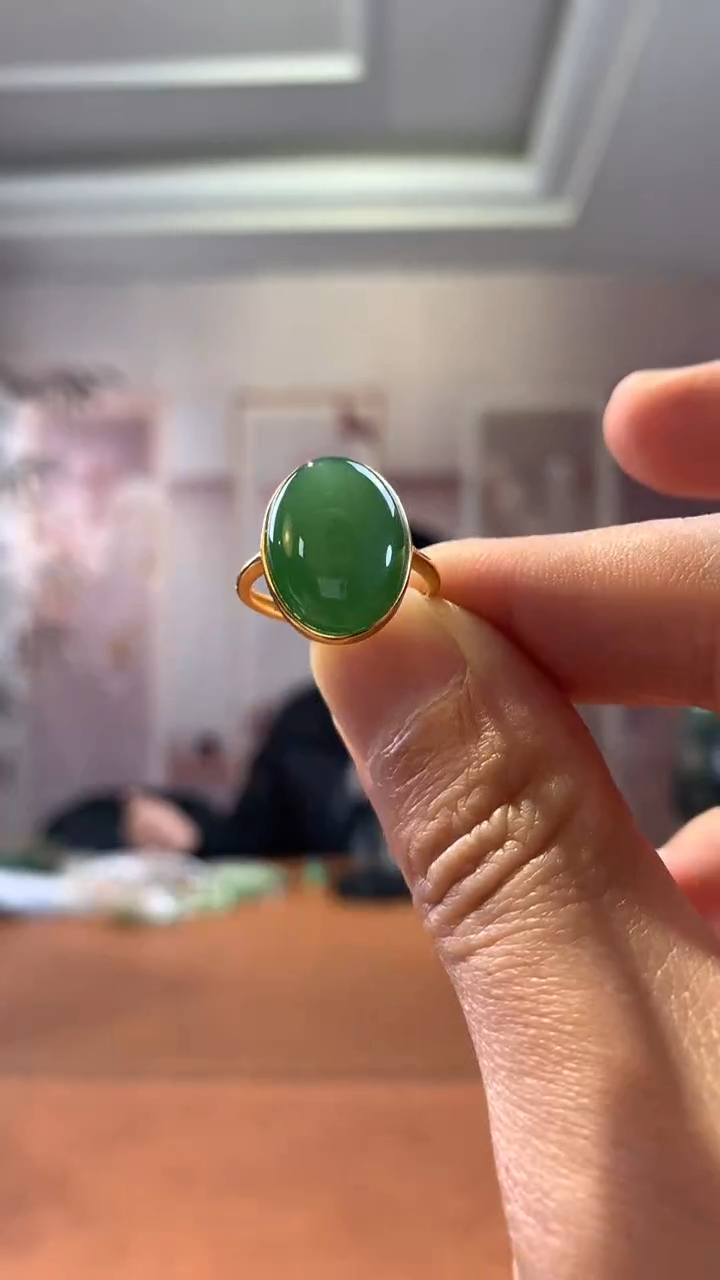 【闪购商品】和田玉戒指银S925镶嵌碧玉大戒指