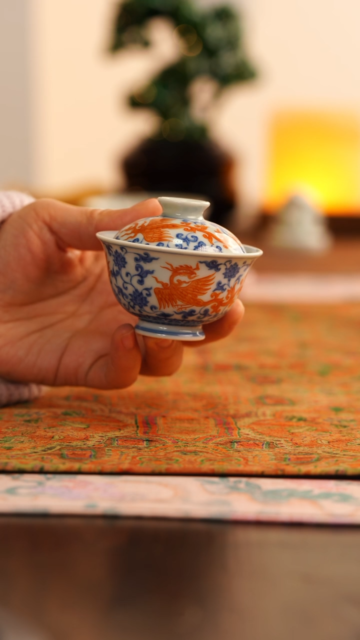 【闪购商品】源明青忆矾红凤小盖碗