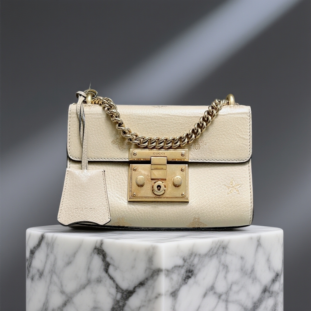 95新 GUCCI/古驰  白色蜜蜂月光宝链条包 1838 8943 