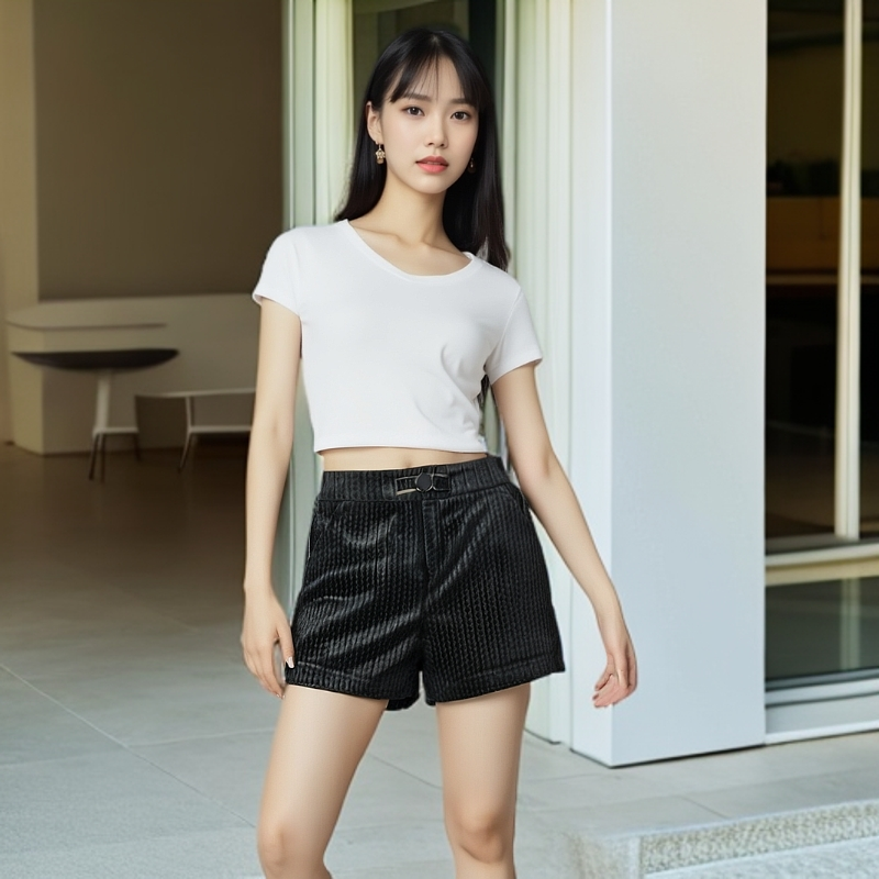 【仟依】8202金丝绒短裤女高腰黑色显瘦百搭靴裤休闲运动大码阔腿裤