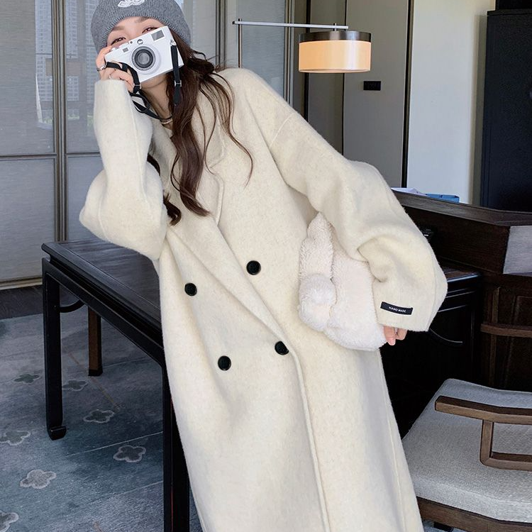 燕麦色双面毛呢大衣女2025秋冬新款韩版宽松中长款爆款呢外套868