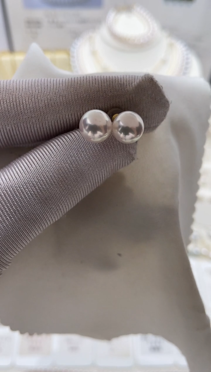 18K金镶嵌耳饰海水珍珠特选福利不退不换7.5-8mm
