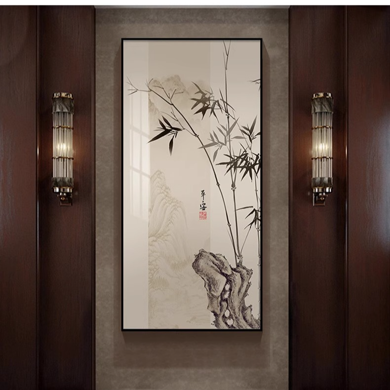 中式节节高升竹子入门玄关画装饰画挂画走廊壁画茶室客厅挂画