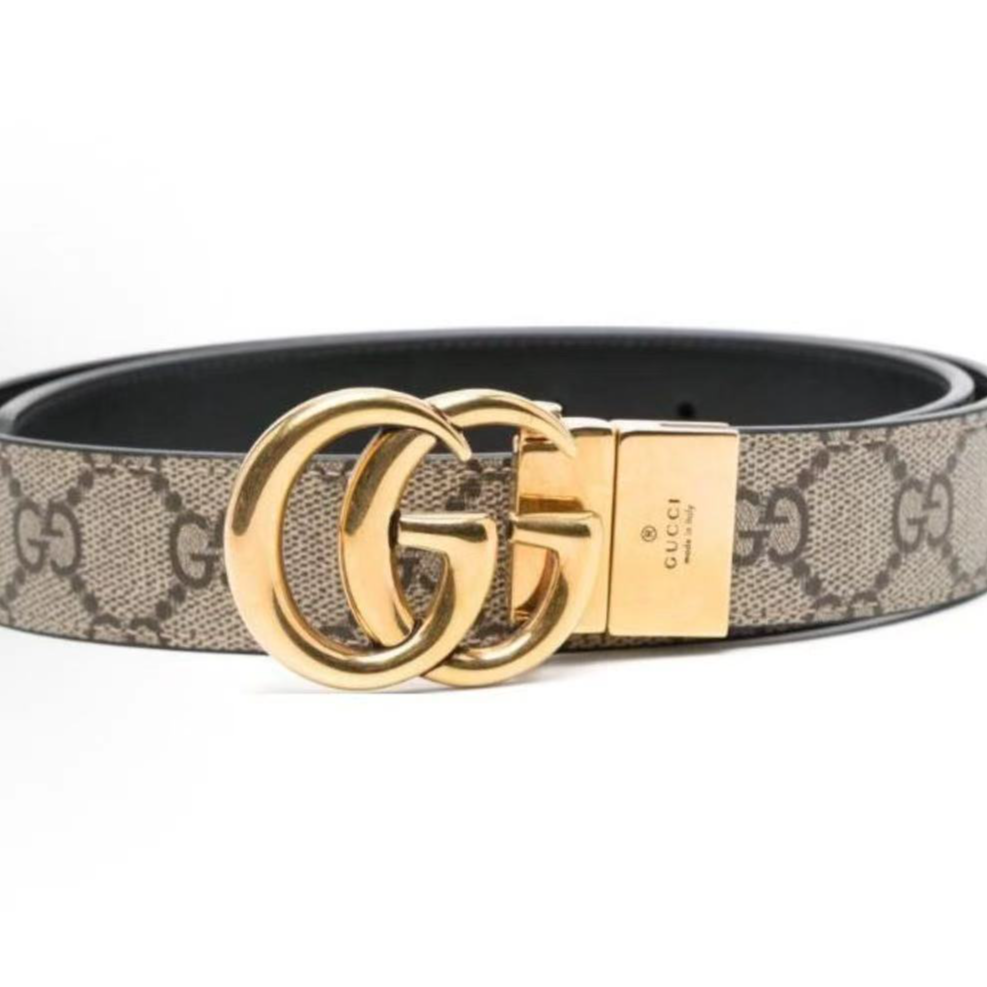 99新 GUCCI/古驰 老花双G金扣皮带 85cm 宽3cm