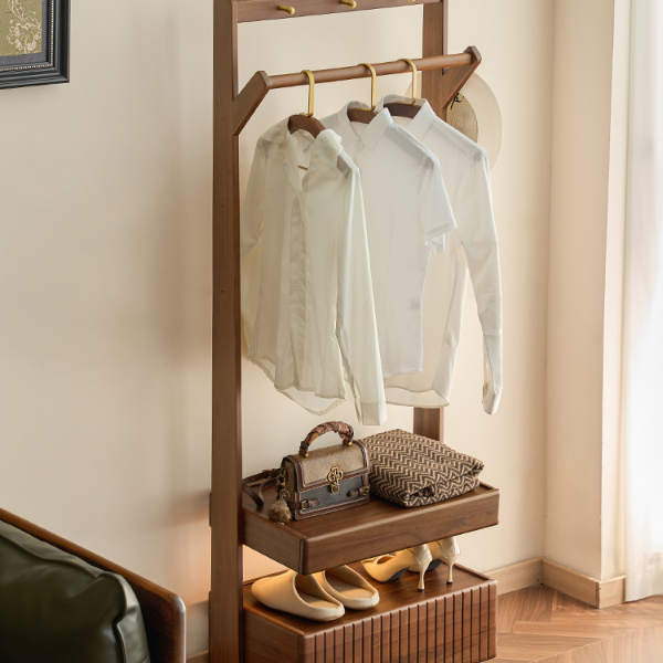 苏作集进口缅甸柚木云岫衣帽架家用客厅简约衣服架卧室简易移动