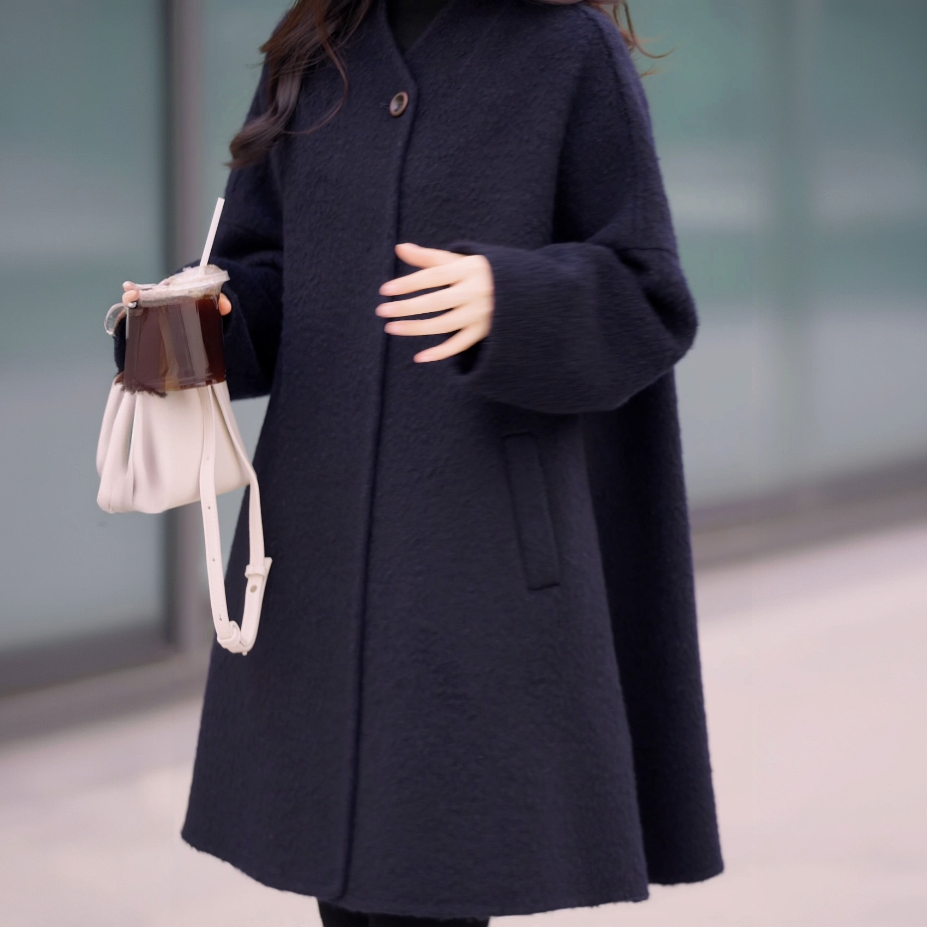 博泽羊驼绒利落廓形斗篷大衣【韩系名媛】双面呢宽松大衣2639