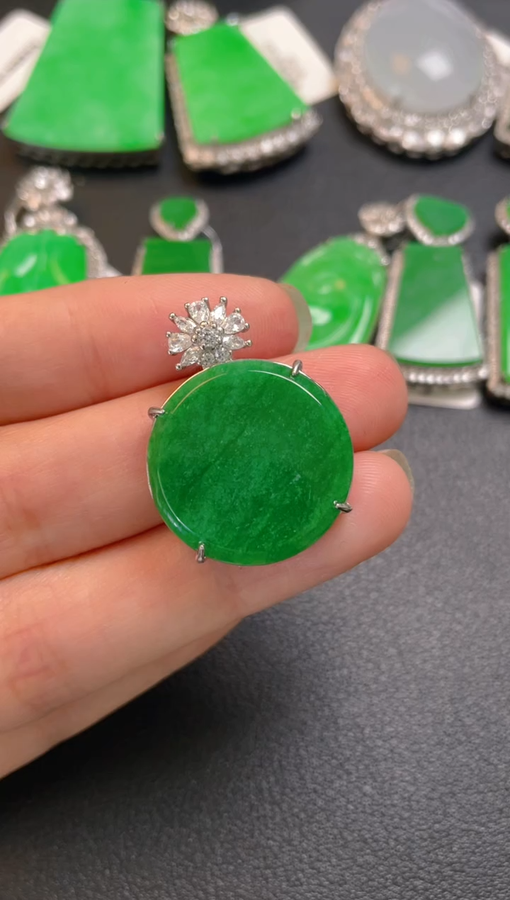 吊坠(不含链)银S925镶嵌翡翠吊坠