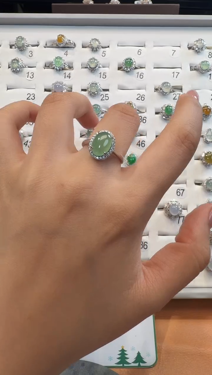 银S925镶嵌戒指翡翠925银镶翡翠戒指镶嵌57