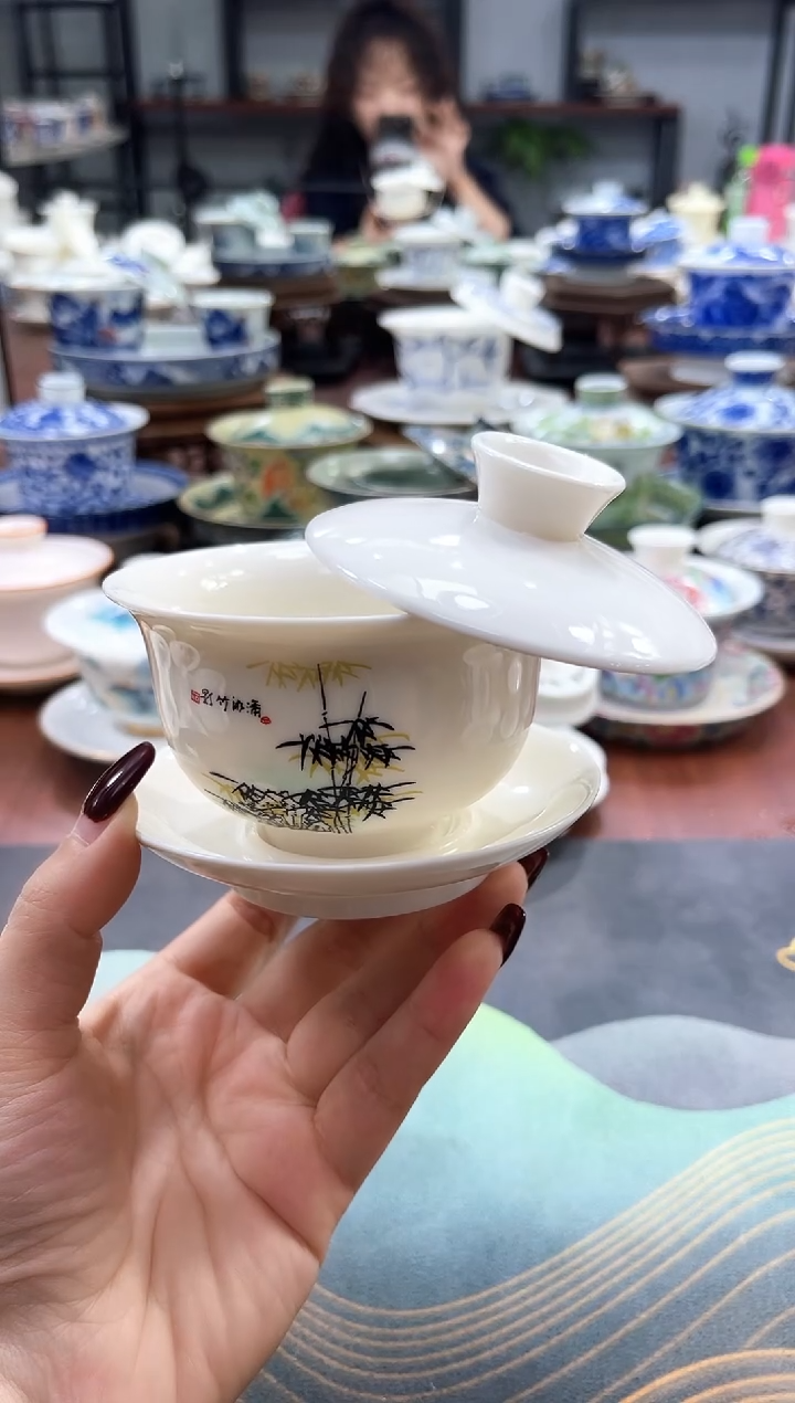 【闪购商品】小号元宝竹影盖碗