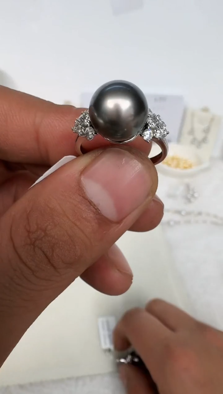 银S925镶嵌戒指海水珍珠戒指
