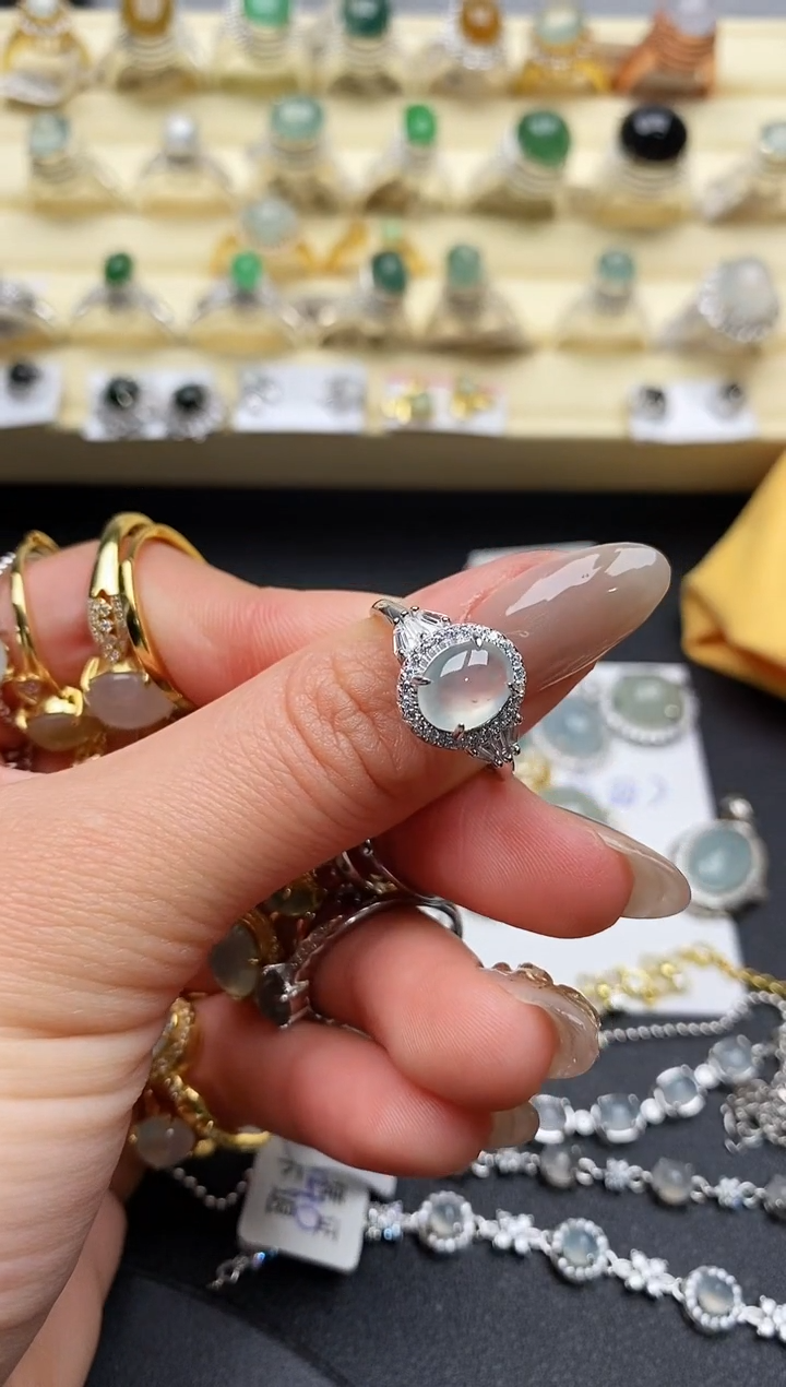 【闪购商品】翡翠戒指银S925镶嵌缅甸翡翠2   7+