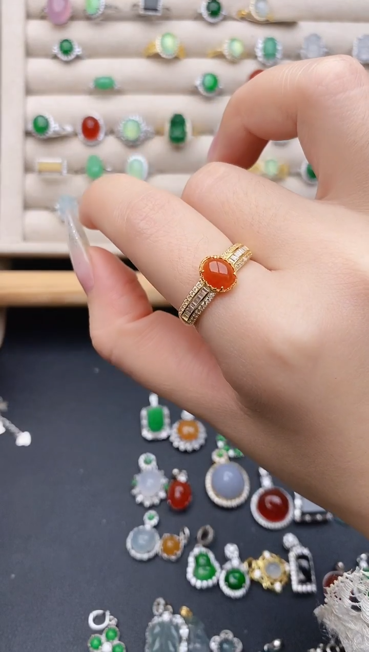 银S925镶嵌戒指翡翠0