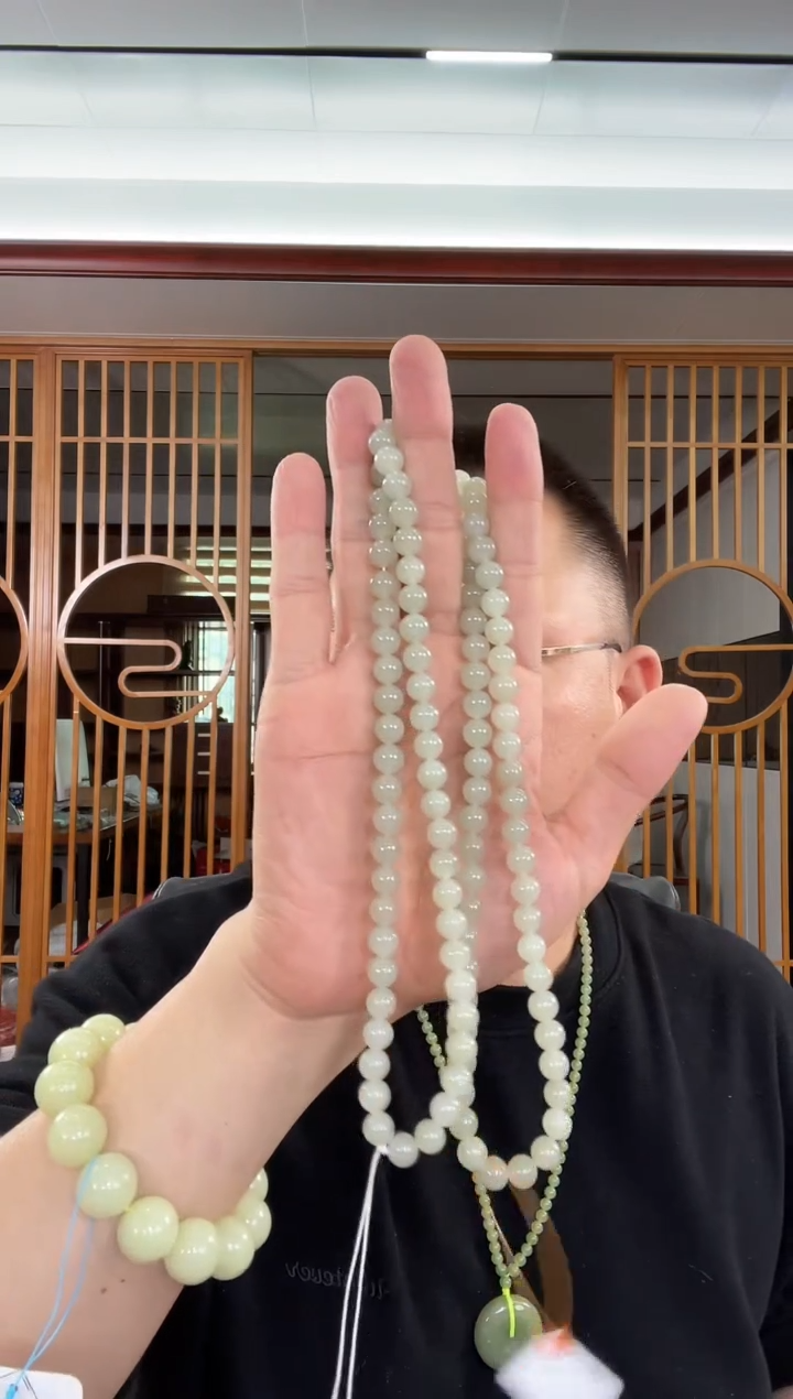 和田玉未镶嵌项链108卡8且末迪克兰圆珠珠链S1 