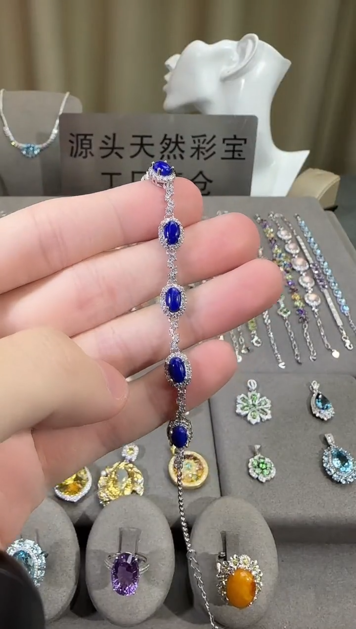 银S925镶嵌孔雀石手链5*7mm手链简约款