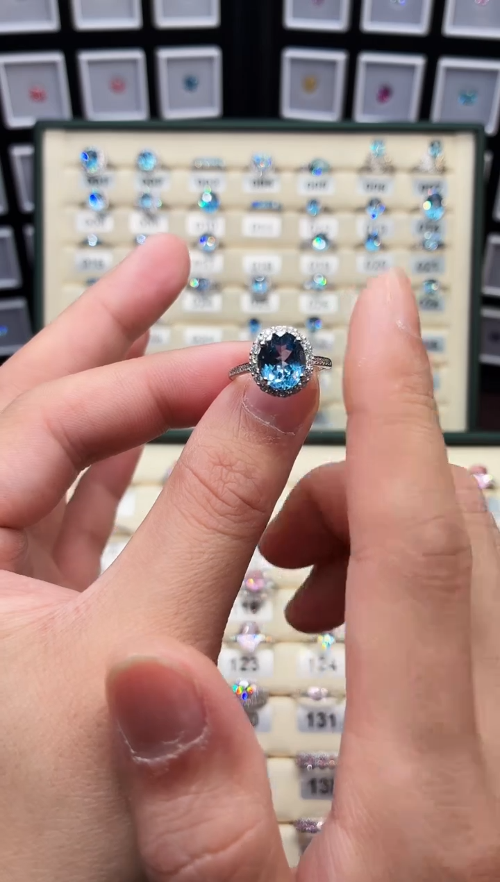 银S925镶嵌戒指海蓝宝石899