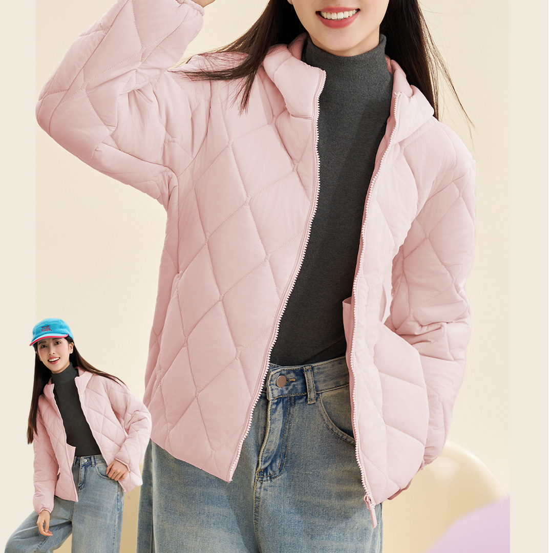 x纪凡姬-7011-休闲款冬季保暖泡芙衣宽松纯色防风连帽短外套