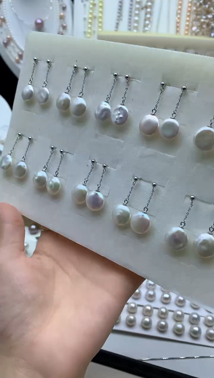 银S925镶嵌淡水珍珠耳饰多样性发其一