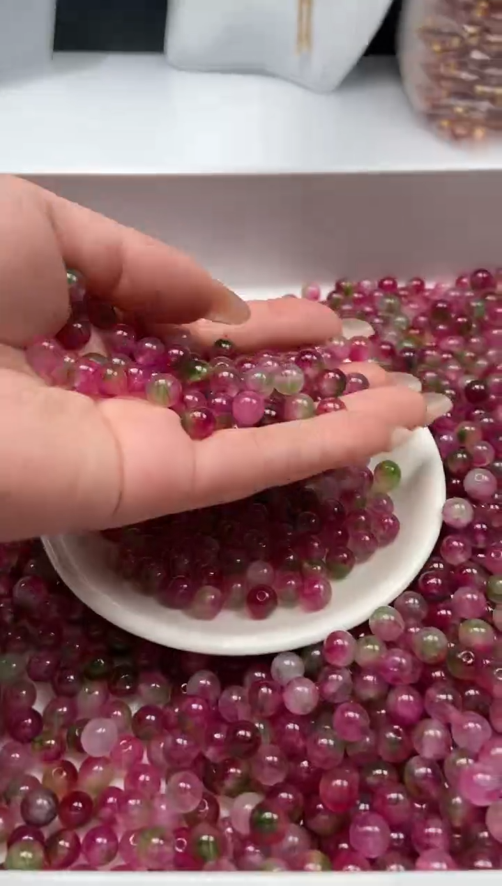 颈饰未镶嵌水晶W1779西瓜碧玺8mm*18颗