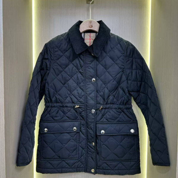 A-1683冬新款棉感T400菱格绗线灯芯绒翻领宽松保暖中长款棉服外套