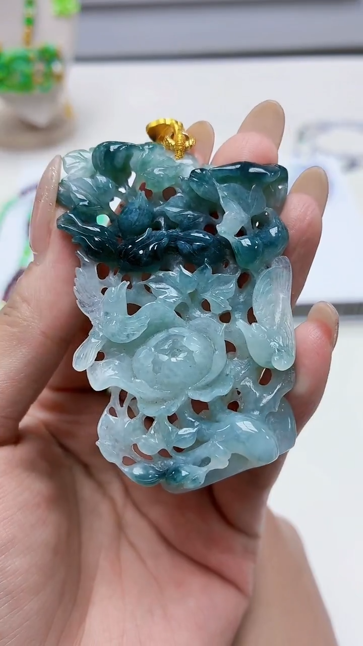 未镶嵌定制翡翠3495MM-毛货挂件82