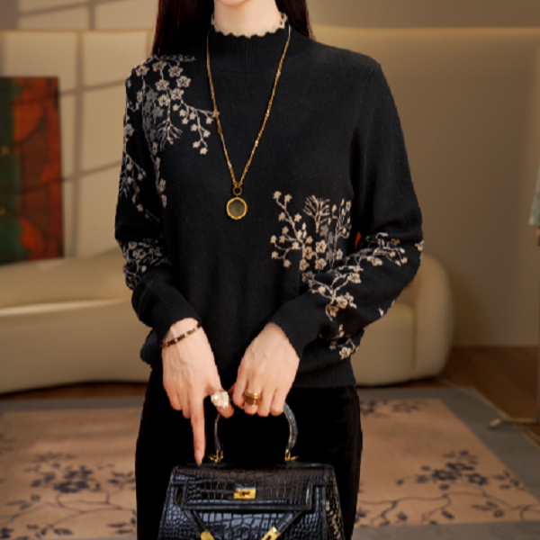 素曼 秋季新款含绵羊毛衣针织毛线衣柔软保暖百搭上衣V24H0991