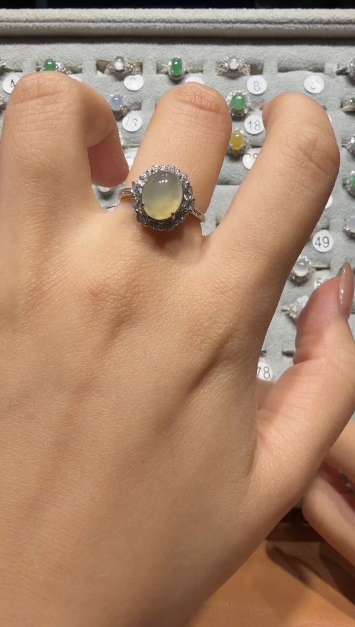 银S925镶嵌戒指翡翠925银镶缅甸A货翡翠戒指