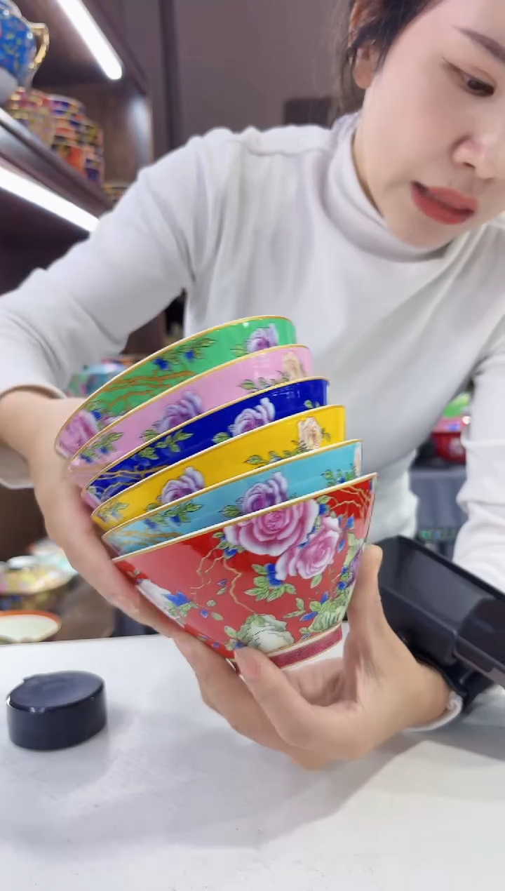 珐琅 5英寸斗笠碗6个景德镇陶瓷