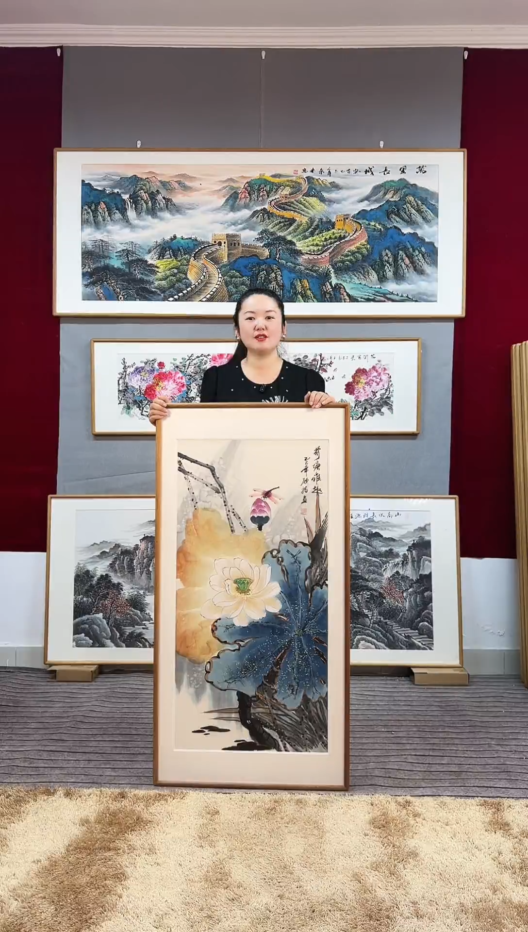 国画手绘荷趣122*62尺寸