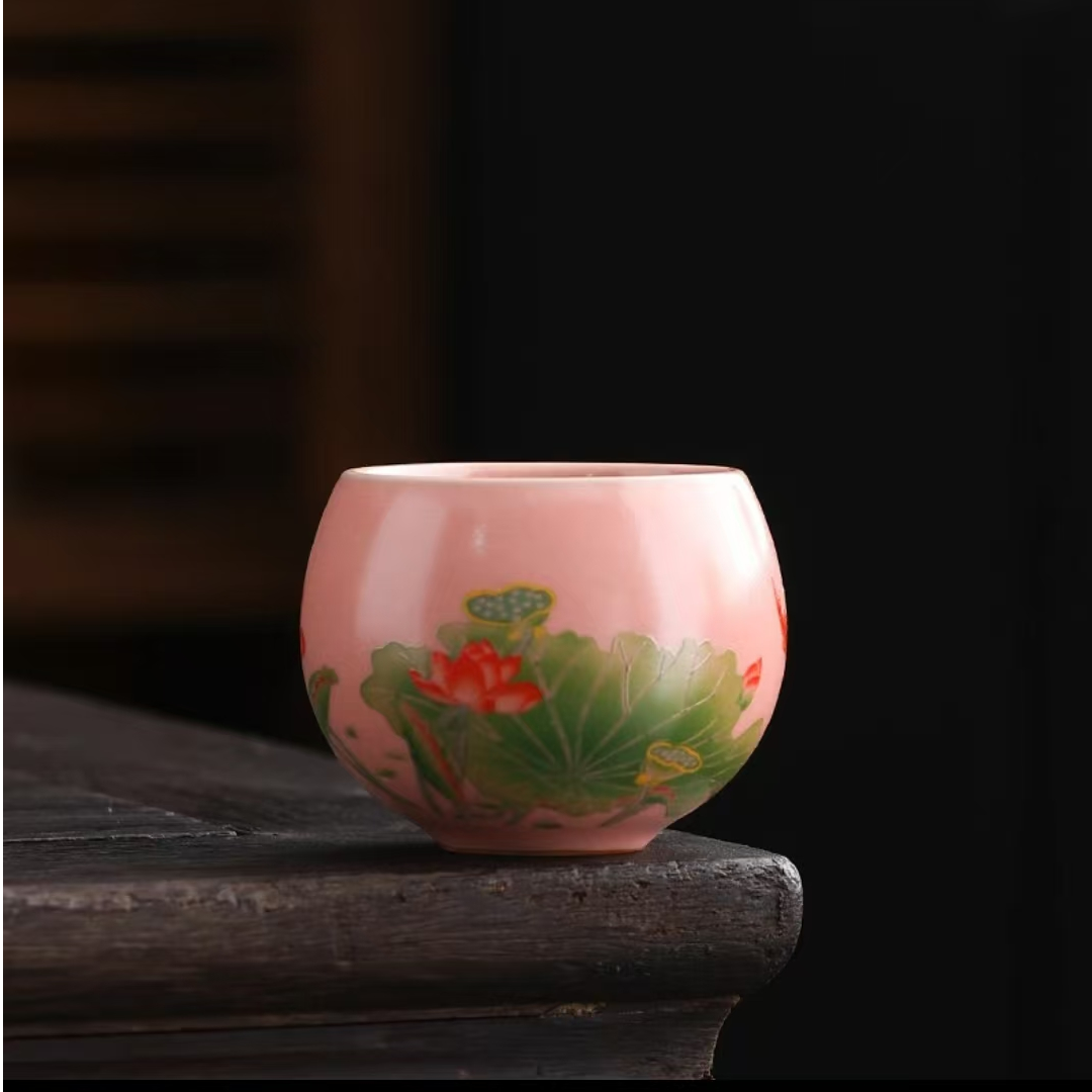 TJ070-九鲤戏荷莲铜钱杯【单品包邮偏远除外】AA67