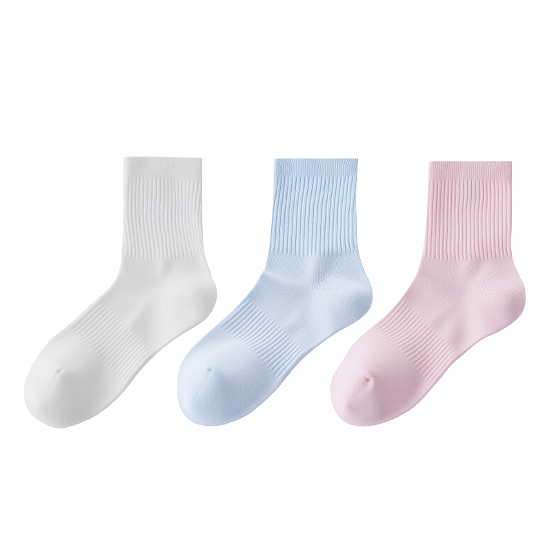 优赐100%棉10A抗菌消臭女士中筒袜3双装（混色）
