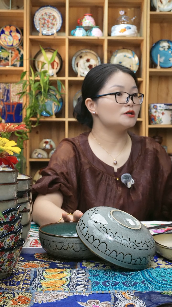 瓷片小可陶瓷高温釉下彩一组2个