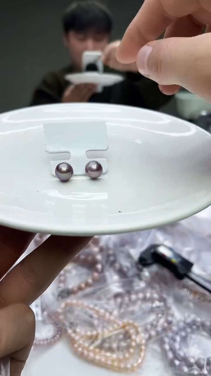 未镶嵌耳饰淡水珍珠紫色系耳饰